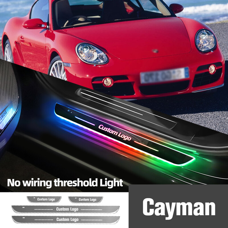 Dla Porsche Cayman 987 981 2004-2016 2013 2015 światło uszczelka do drzwi samochodu Logo na zamówienie LED pedał progowy akcesoria do Lamp