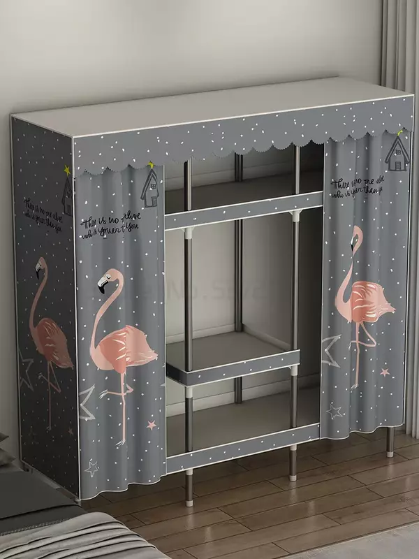 Robust Simple Zippered Wardrobe Durable Steel Pipe Construction Fully Enclosed Thickened Cloth Storage for Bedrooms