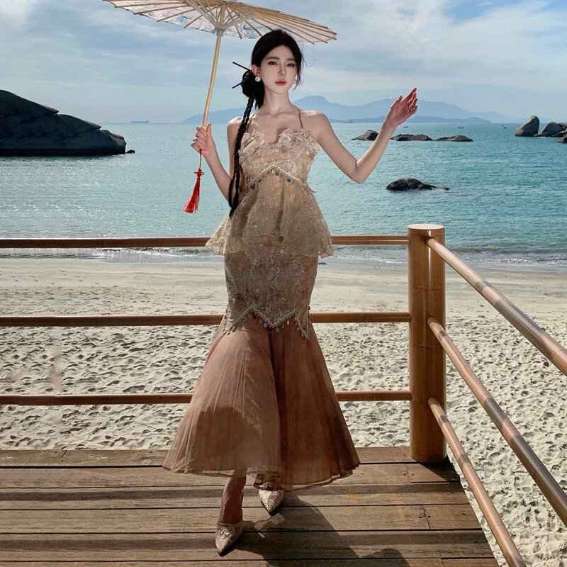 Женский весенне-осенний комплект из двух предметов, окрашенная сетчатая юбка в стиле пэчворк на бретелях, свободная мягкая модная Милая универсальная уличная одежда