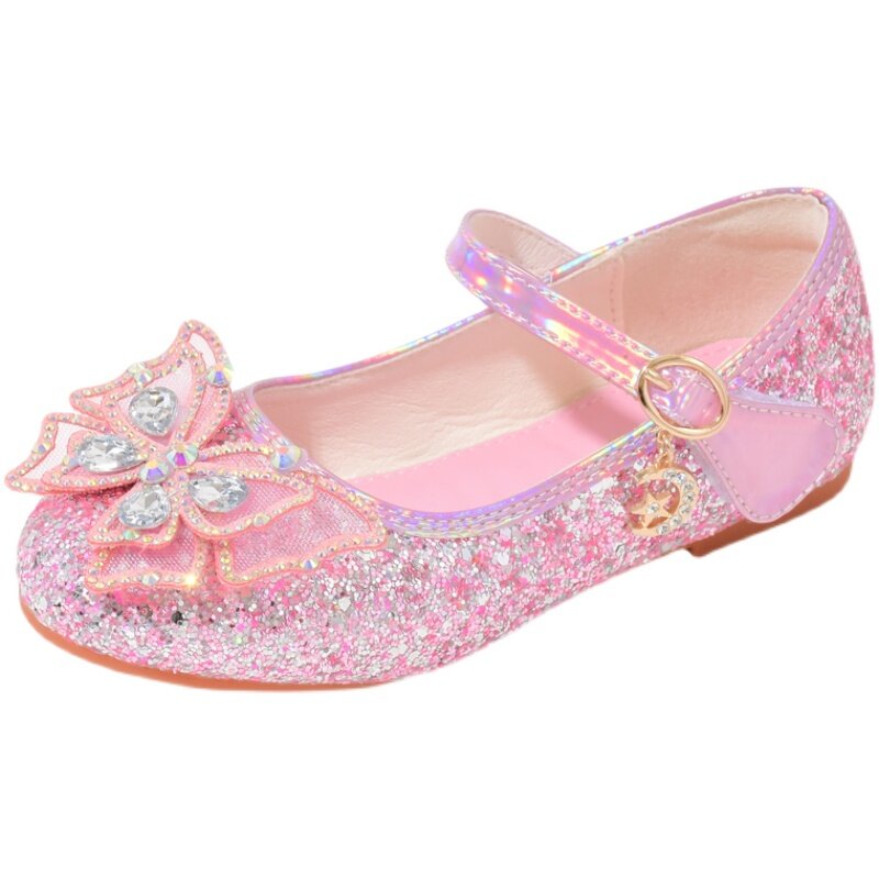 Chaussures en cuir de marque de luxe pour enfants, conception de nœud à paillettes, chaussures de danse de fête pour filles, chaussures provoqué plates pour enfants, mode princesse