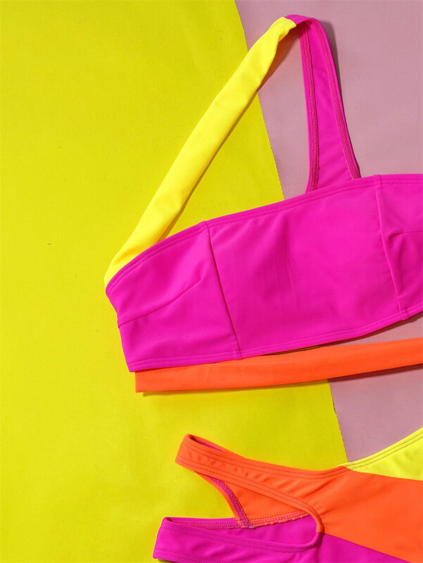 Untuk Praia Bikini Set balutan perca seksi 2024 baju renang Satu bahu baju renang wanita baju renang wanita Push Up pinggang tinggi