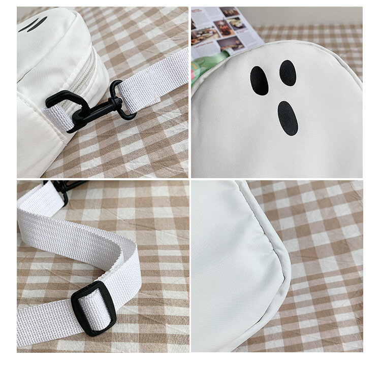Black White Funny Cute Ghost Kawaii Women Canvas Bag Cartoon Harajuku Chic Ins Shopper Bag Women Shoulder Bags Large Capacity