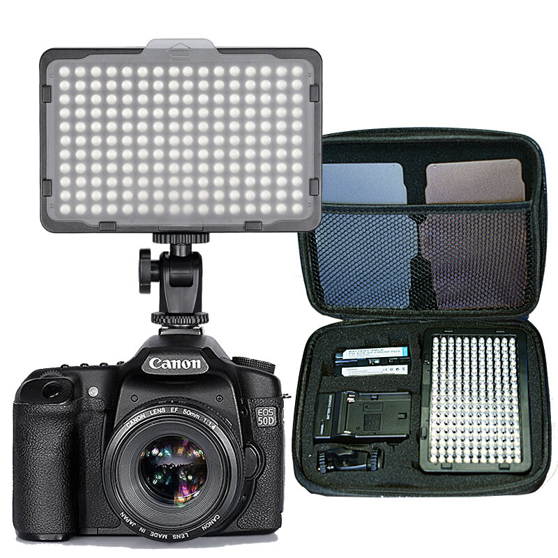 Lampu LED 176 buah untuk kamera DSLR, lampu perekam kamera terus menerus, baterai dan USB pengisi daya, casing tempat fotografi Foto Video