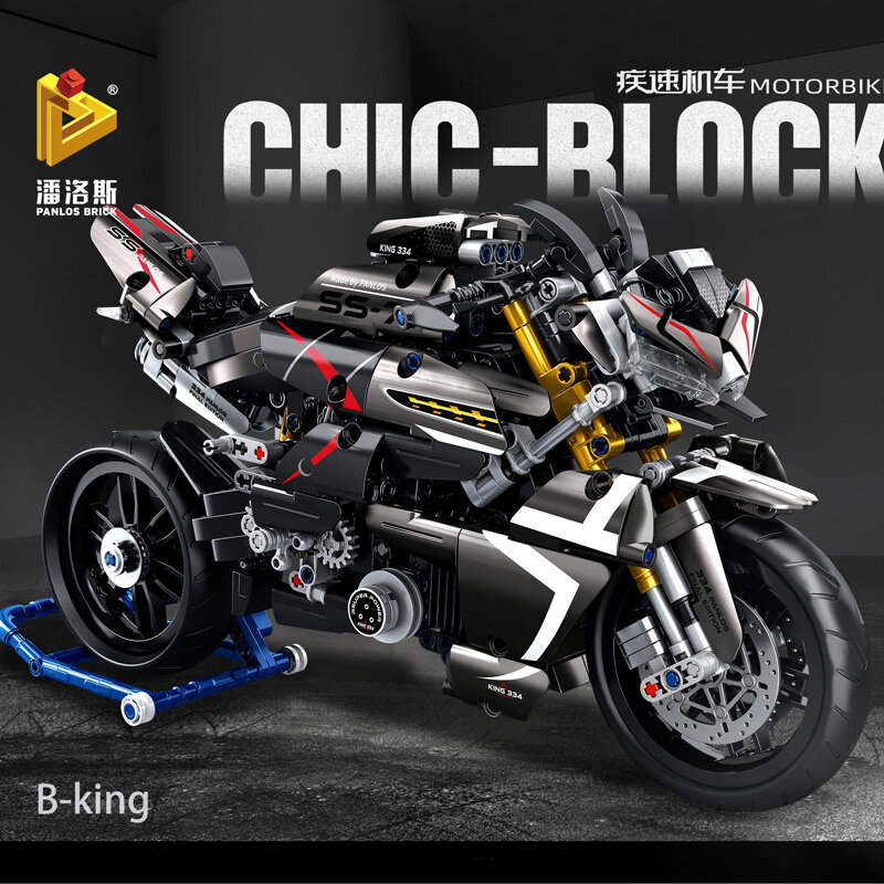 Set mainan Model blok bangunan sepeda motor MOC, mainan bata bongkar pasang Model mobil balap teknis terkenal untuk hadiah anak-anak