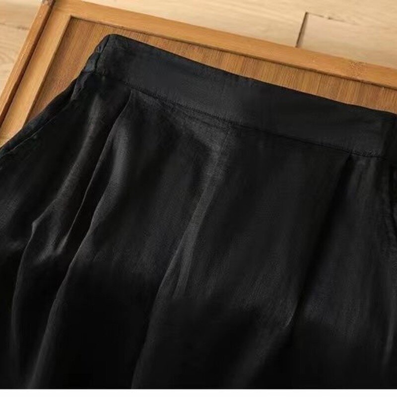 Pantalon amincissant taille haute pour femme, coton et lin, broderie rétro, patchwork, pantalon décontracté amincissant, style chinois haut de gamme, été 2024