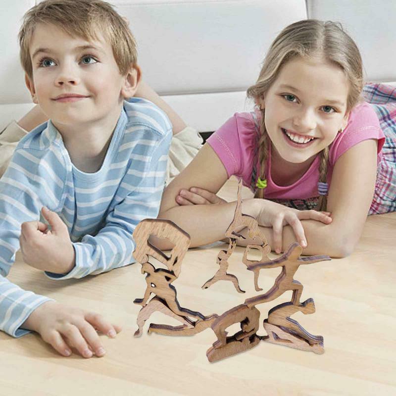 Mini bonecas de madeira para crianças, jogo de empilhamento de equilíbrio, 12 formas diferentes, bloco para pais, interação, bonecas