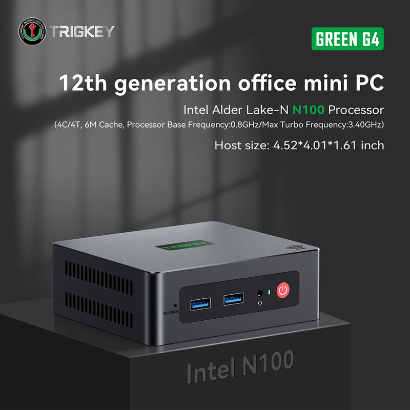 Trigkey Groene G4 Mini Pc Win11 Intel 11e Gen N100 Met 16Gb Ddr4 500Gb Ssd 1000M Lan Wifi6 Bt4.2 4K 60Hz Mini Computer Desktop