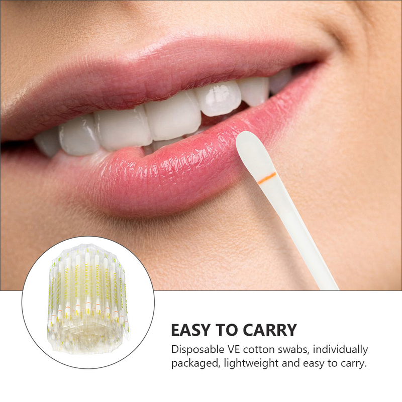 สำลีก้าน120ชิ้น/ล็อตอุปกรณ์ทาปากแบบใช้แล้วทิ้งสำลีเช็ดปากวิตามินอีสำหรับเช็ดปากก้านฟอกสีฟันติดริมฝีปาก