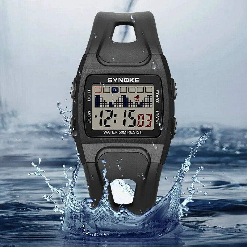 Reloj de pulsera resistente al agua con correa de PU negra para niños, esfera cuadrada, reloj deportivo Digital, regalo para niños