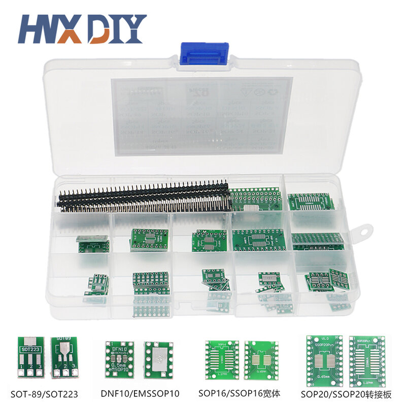 70 buah Kit papan PCB SMD putar ke DIP konverter adaptor pelat SOP8 SOP10 SOP14 SOP16 SOP24 SOP28 Kit Elektronik Diy