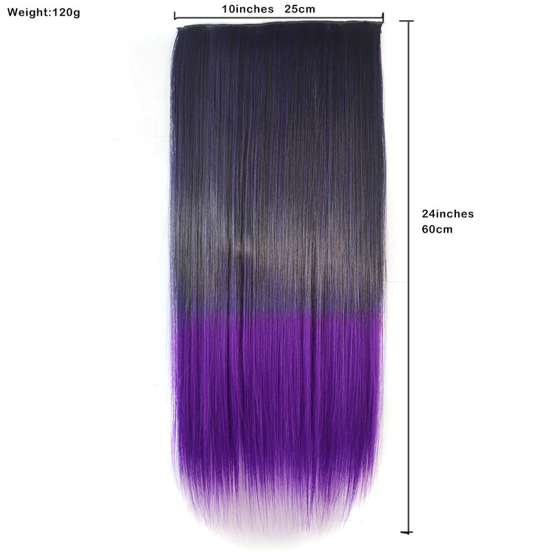 Zolin proste włosy syntetyczne jeden kawałek z 5clipami włosy Clip In rozszerzenie kolorowe kolor Ombre Halloween Cosplay treski
