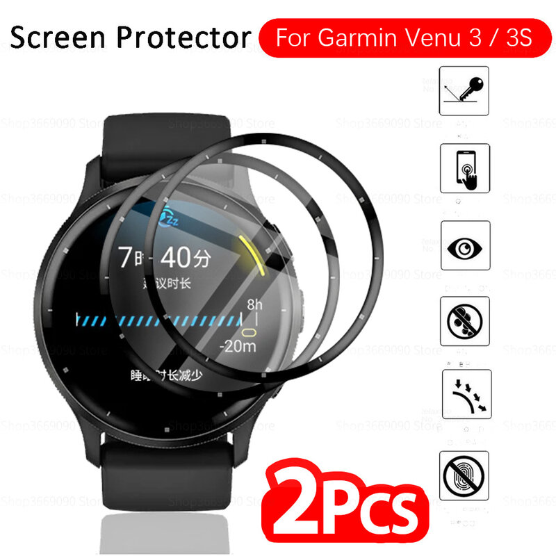 Protector de pantalla curvado para reloj inteligente Garmin Venu 3 S 9D, vidrio Protector suave de 2 piezas, películas flexibles para reloj inteligente Garmin Venu 3 S Venu3