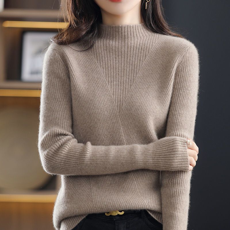 여성용 스탠드 칼라 니트 단색 스웨터, 느슨한 한국 풀오버, 통근용 따뜻한 상의, 패션 의류, 2023 겨울 신상