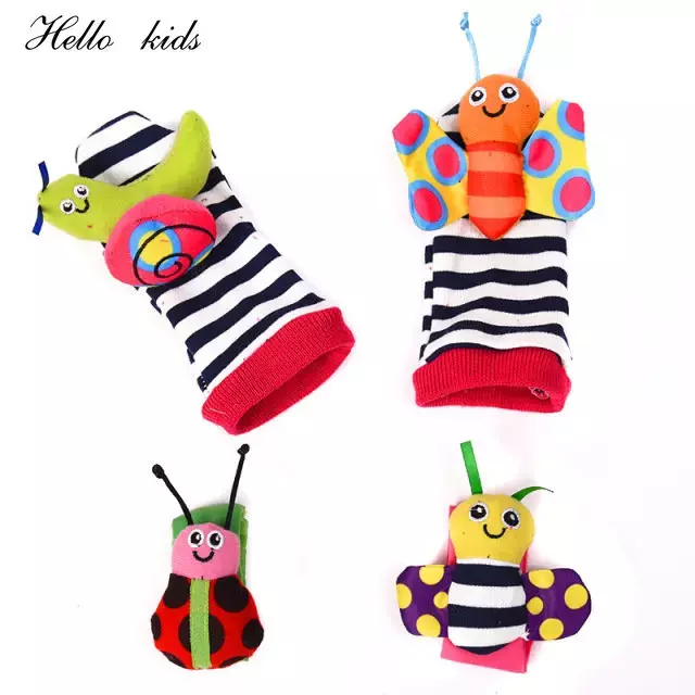Cartoon Plush Socks Wrist Strap Chocalhos, brinquedos do bebê, 0-12 meses, recém-nascido, infantil, crianças, Animal Sock, Foot Finder, Soft Rattle Toy, Presente