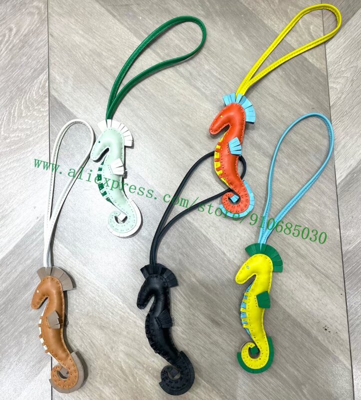 Erstklassige echte Leder schöne Nilpferd Tasche Charme Seepferdchen Handtasche Tropfen Dekoration hängen Ornament Schlüssel anhänger 5 Farben