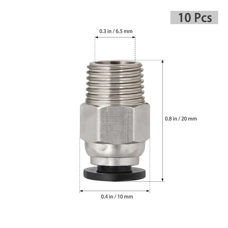 UEETEK-Conector pneumático de encaixe de tubo PTFE para impressora 3D, macho reto, PC4-M10, 10pcs