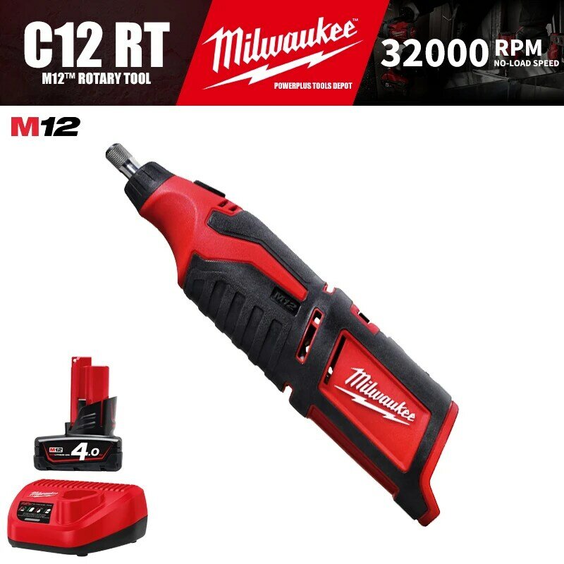 Milwaukee C12 RT/2460 Kit M12™Alat putar nirkabel 12V, peralatan listrik dengan pengisi daya baterai