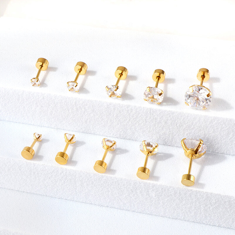 Luxsteel – boucles d'oreilles en cristal en acier inoxydable pour femmes et hommes, bijoux d'oreilles en zircon cubique transparent à 4 broches, 1 paire/2 pièces