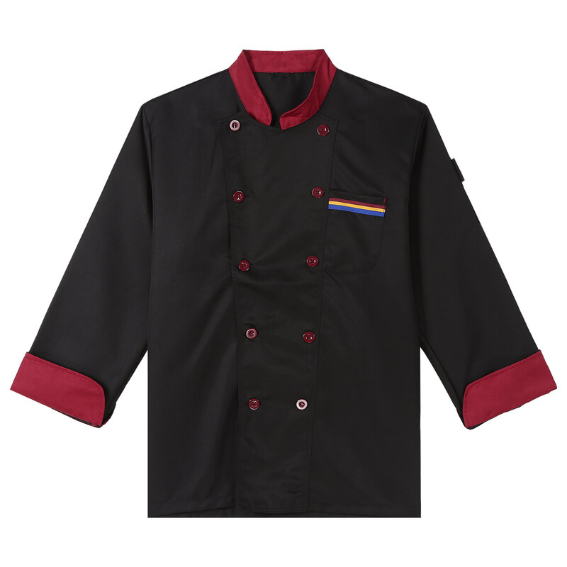 Herren Damen Bäckerei Restaurant Hotel Koch Mantel Unisex Kontrast farbe Stand Kragen Knopf Küche Uniform Café Uniform