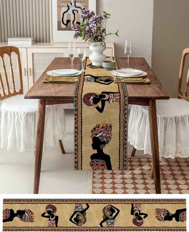 Ethinische Boho afrikanische Frau Leinen Tisch läufer Kommode Schal Tisch dekoration Bauernhaus Esstisch Läufer Urlaub Party Dekoration