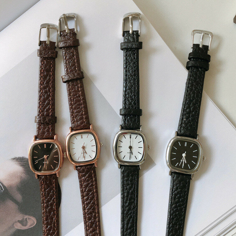 Elegantes relojes de lujo para mujer, relojes de pulsera con correa de cuero, esfera cuadrada, Simple, Vintage