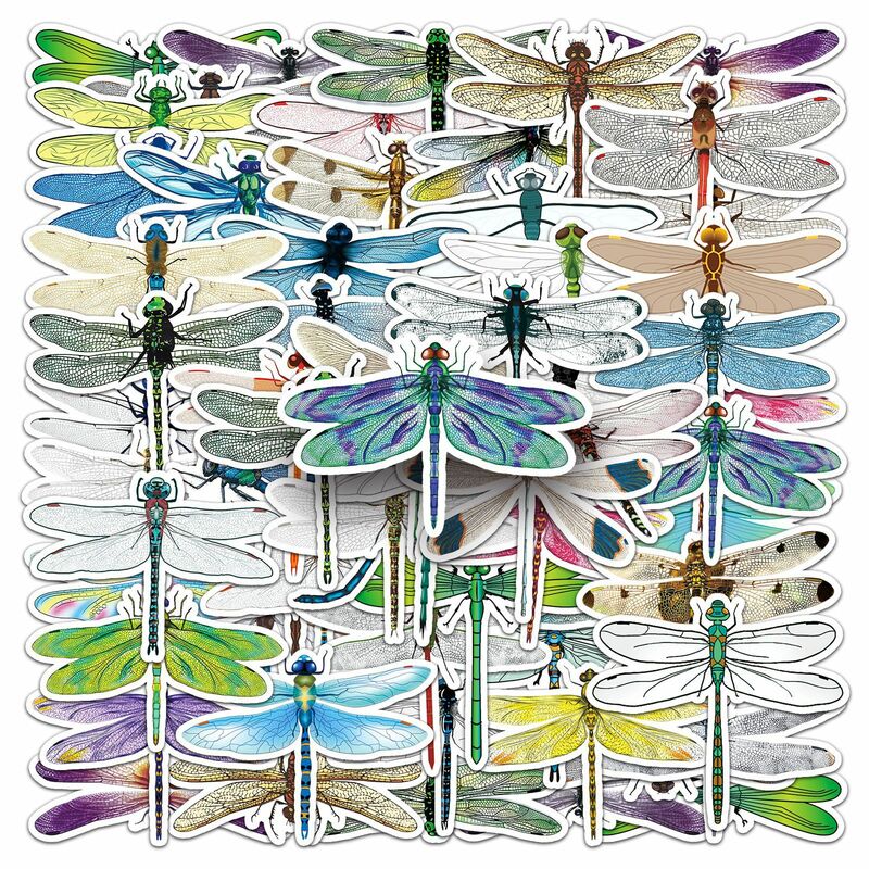 Pegatinas de dibujos animados de libélula para decoración de escritorio, adhesivos de grafiti adecuados para cascos de ordenador portátil, Juguetes DIY, venta al por mayor, 50 piezas