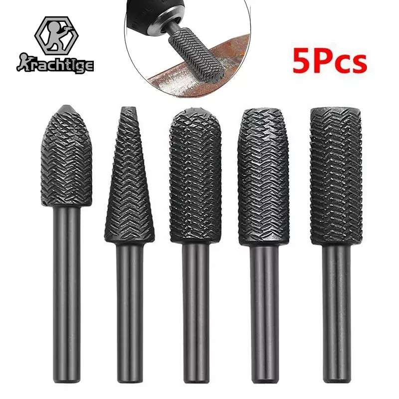 5Pcs Embossed Steel File Electric Grinding Head Soft Metal Grinding Burr Reaming Rotary File Special-shaped File
