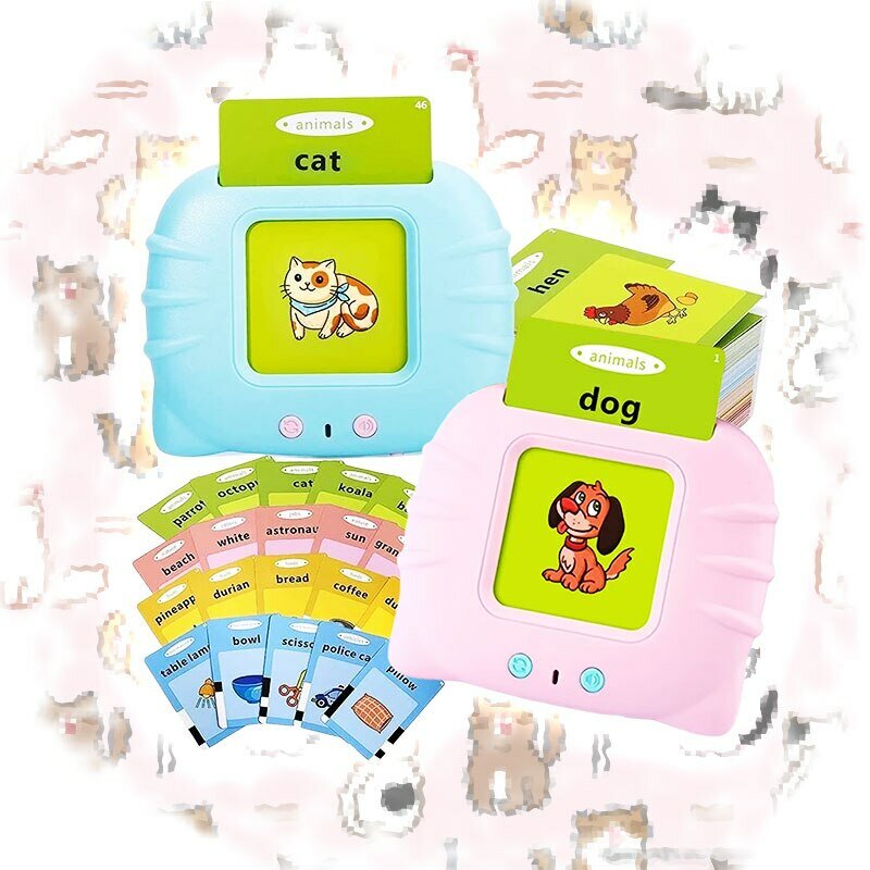 조기 교육 플래시 카드 기계, 말하는 언어 영어 전자 오디오북 장난감, 어린이 생일 선물, 고양이 모양 학습