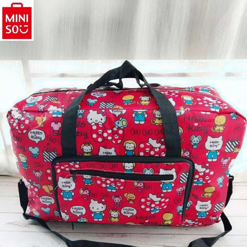 MINISO Disney-bolsa de viaje plegable para mujer, bolso ligero con estampado de dibujos animados, Winnie, almacenamiento de equipaje de gran capacidad