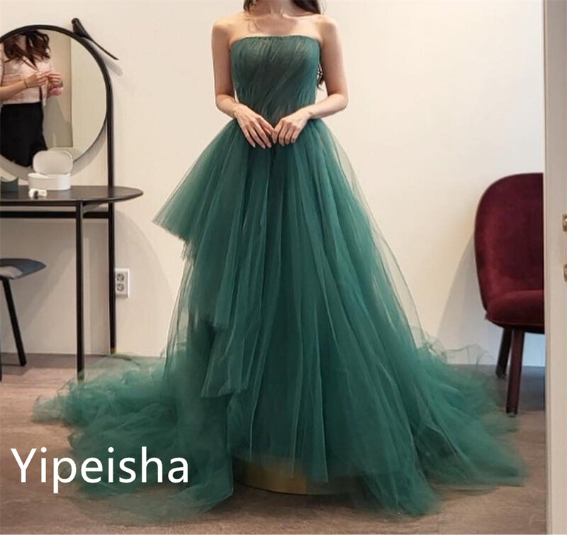 Gaun dansa Arab Saudi Prom Yipeisha mode Retro gaun tanpa tali pesta selebriti terbungkus sifon lipat gaun reuni