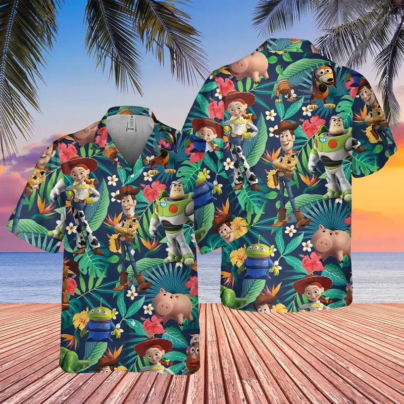 Toy Story koszula hawajska letnie męskie kobiety koszulka z krótkim rękawkiem Disney Buzz Lightyear koszula hawajska modne topy z krótkim rękawem