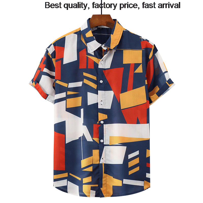 High quality luxury brand Highend Sleeve Trend Casual Geometric Abstract Design Plus Size Shirts Summer Men's Tops Short Sleeves