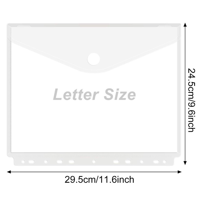 Páginas de inserción de bolsillo de sobre de Proyecto de polietileno transparente, 11 agujeros, con cierre de gancho y bucle, transparente, tamaño de letra (Assort