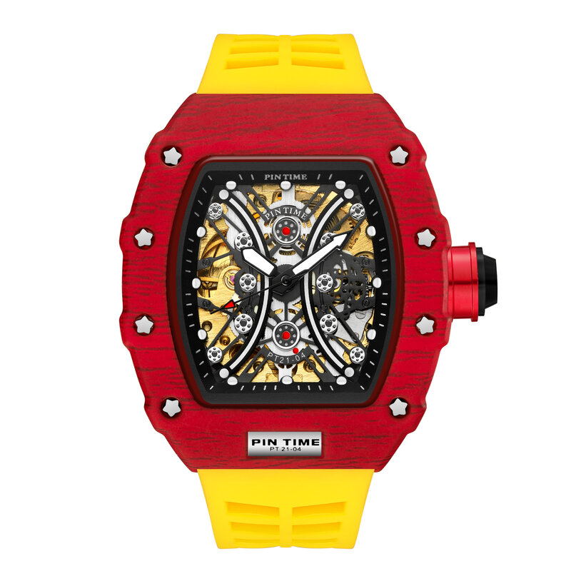 PINTIME-Reloj de pulsera mecánico para hombre, accesorio masculino con correa de goma, diseño clásico RM de lujo, automático y visible, en 12 colores