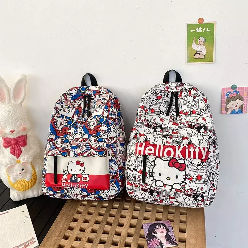 Bolsa escolar Sanrio Hello Kitty para meninas, mochila estudantil, proteger a vértebra cervical, grande capacidade