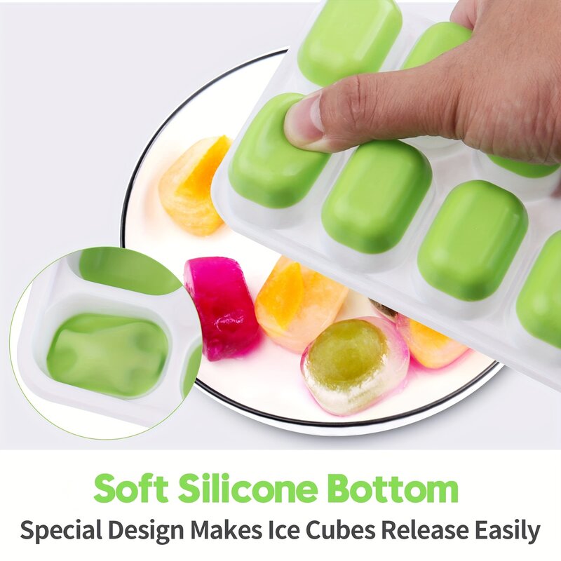 Molde de silicona para cubitos de hielo, fácil de desmontar y Flexible, con tapa extraíble resistente a derrames, bandejas de hielo apilables con cubiertas, 1 piezas