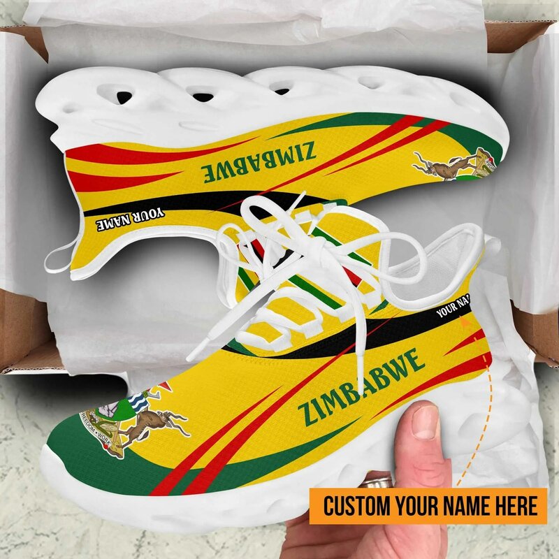 INSTANTARTS Women Platform Sneakers Zimbabwe Flag Patriotic Design Breathable Lace Up Flats Shoes for Ladies Breathable Zapatos