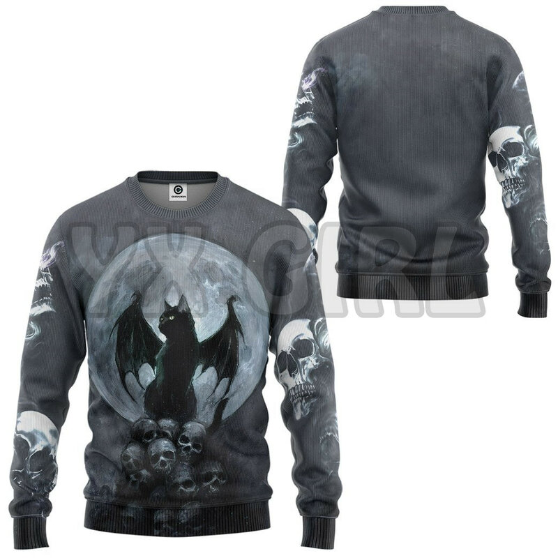 Black Cat Sun And Moon Halloween 3d Printed Sweatshirts Men For Women Pullovers Unisex Tops