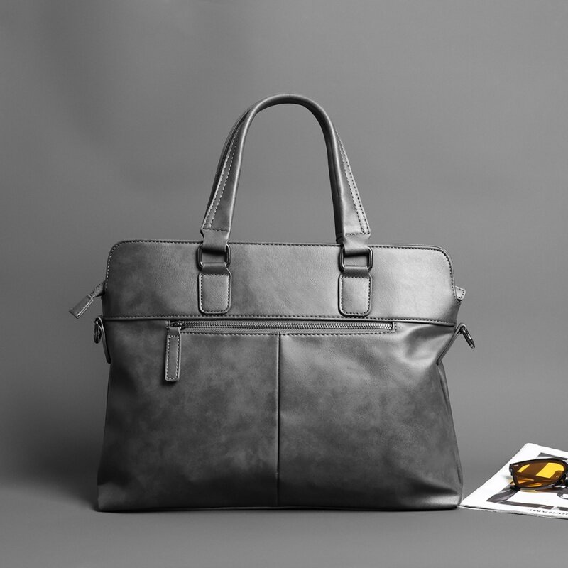 Business Grey Soft Leder Aktentaschen für Männer Luxus Handtaschen hochwertige Schulter Umhängetasche männliche Büro Laptop taschen