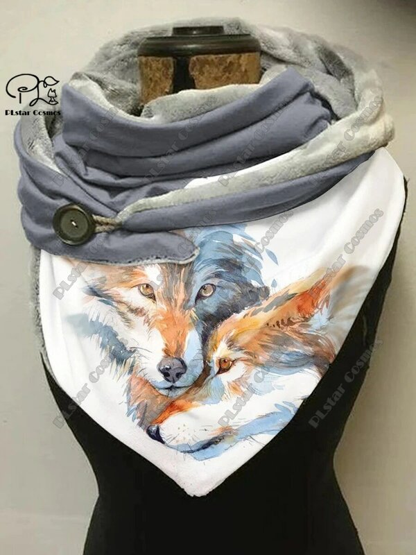 3D printing new animal series retro wolf pattern women's warm shawl spring and winter small triangle scarf