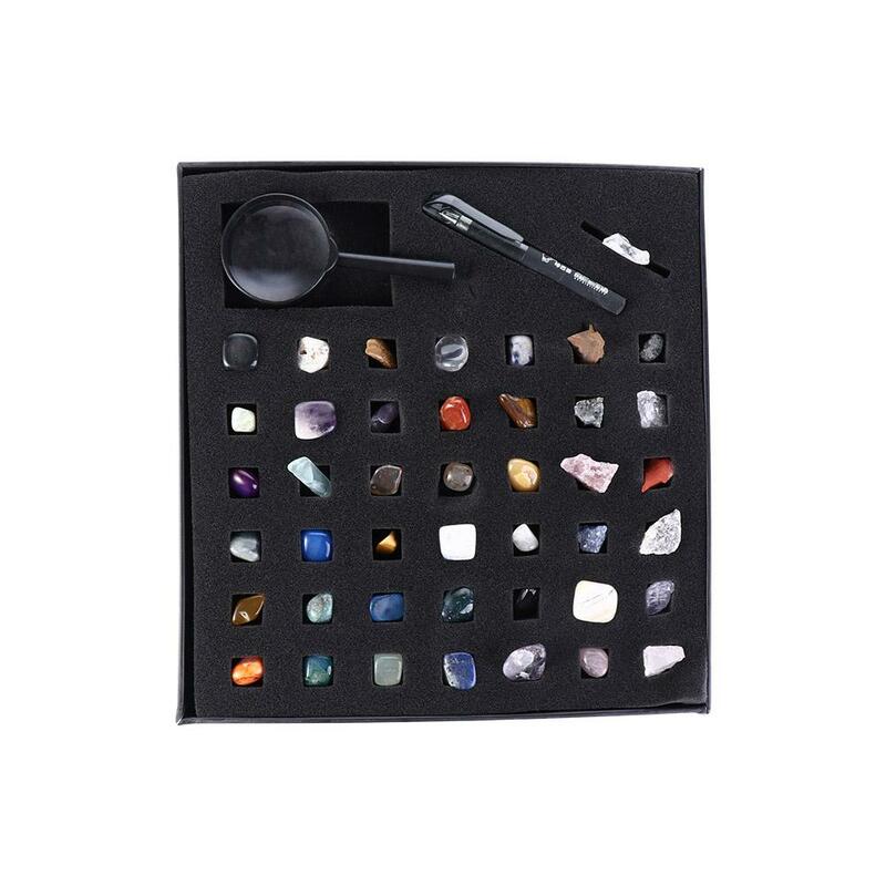Kotak 43 buah/set ornamen Dekor rumah batu kristal hadiah ulang tahun spesimen Mineral spesimen batu energi alami batu