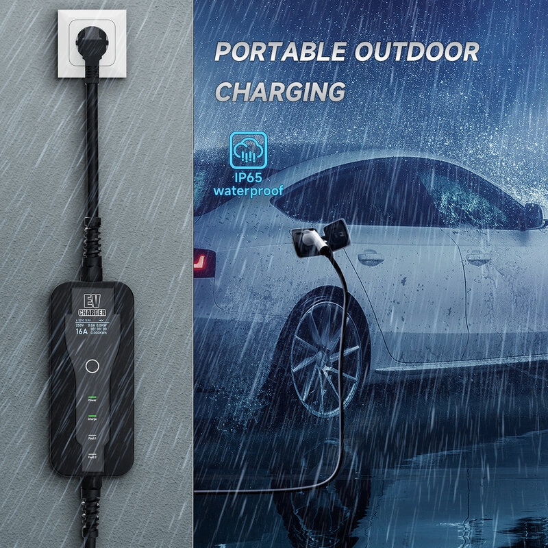 16A 3.5KW Portable EV Charger Type2 IEC62196-2 EVSE Fast Charging Box Type1 SAEJ1772 EU Plug Controller Wallbox for Electric Car