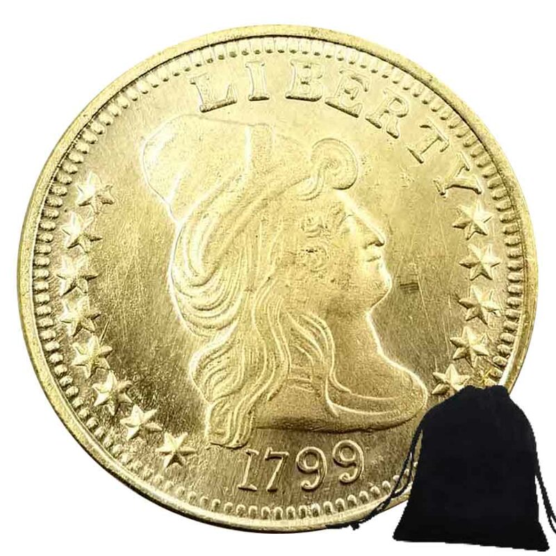 Moneda de bolsillo conmemorativa de la buena suerte, moneda de lujo de la libertad histórica de los EE. UU., moneda divertida de arte para pareja, moneda de decisión de club nocturno, bolsa de regalo, 1799