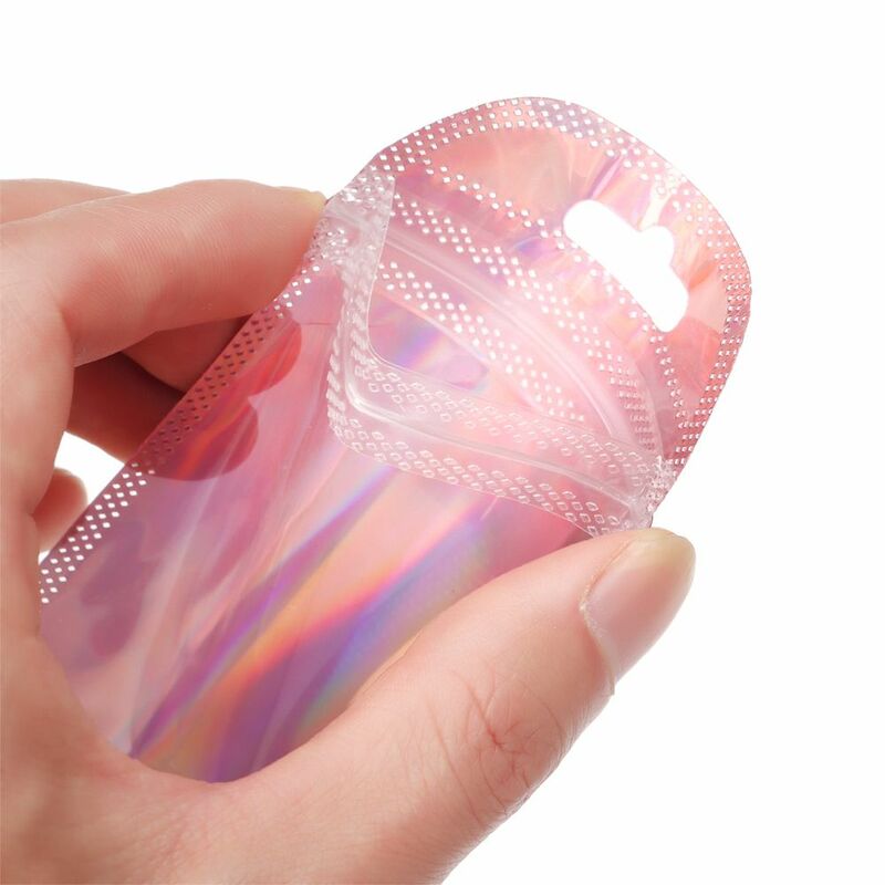 50pcs/bag High quality Resealable With Hang Hole Iridescent OPP Bags Self Sealing Pouches Packaging Bag Zip lock Pouches
