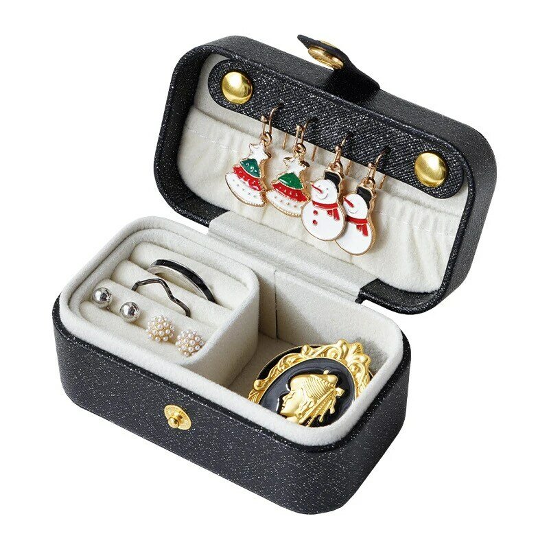 Kotak perhiasan Mini portabel, kotak pengatur perhiasan kulit PU kelas tinggi penyimpanan cincin Anting, Kalung perjalanan Joyero