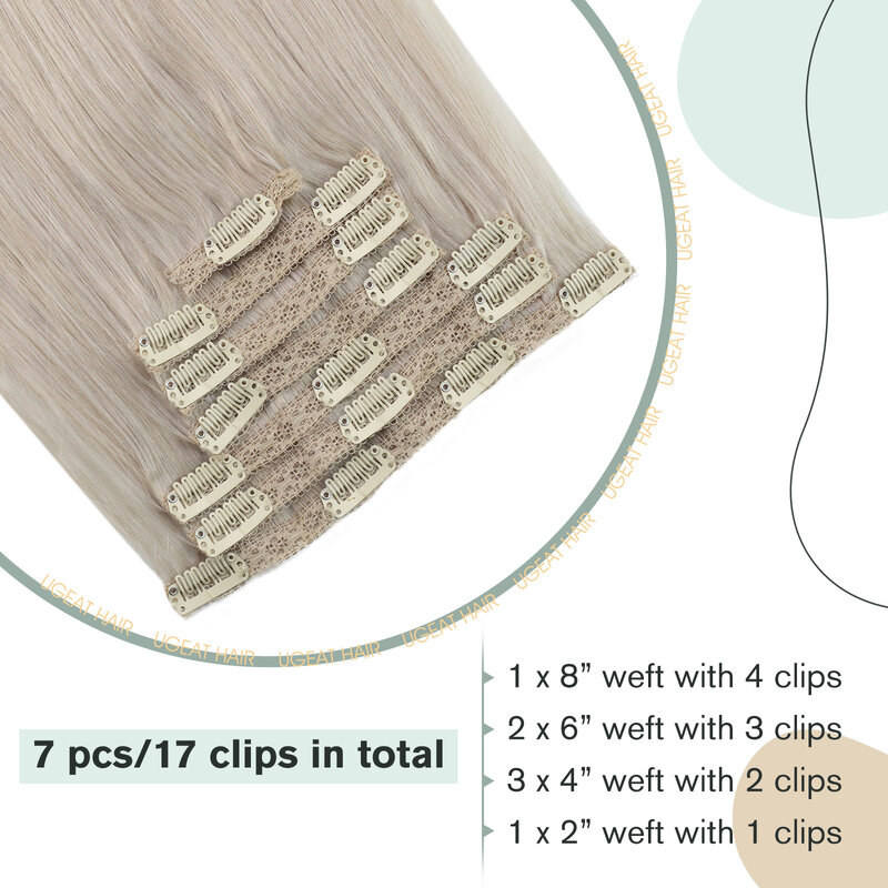 Ugeat-clip em extensões de cabelo para mulheres, trama dupla, cabelo remy, 14-22 em, 16 cores, cabeça cheia, cabelo humano, 7pcs