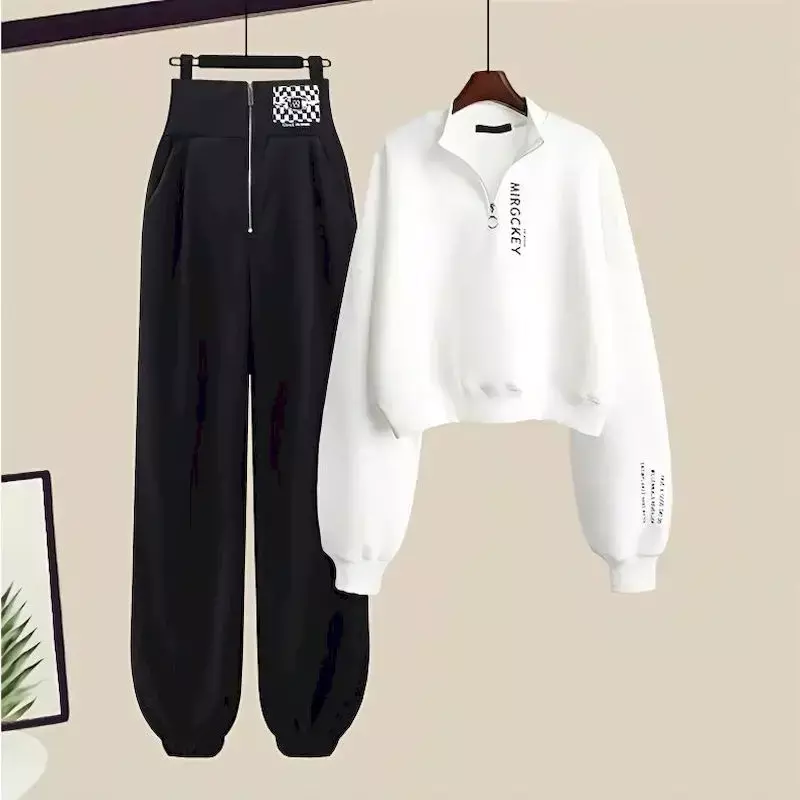 korean Two-Piece Sets of Hoodies and Casual Sweatpants for Women, Y2K Streetwear, Zipper Pullovers, Harajuku Sweatshirts, Kpop C