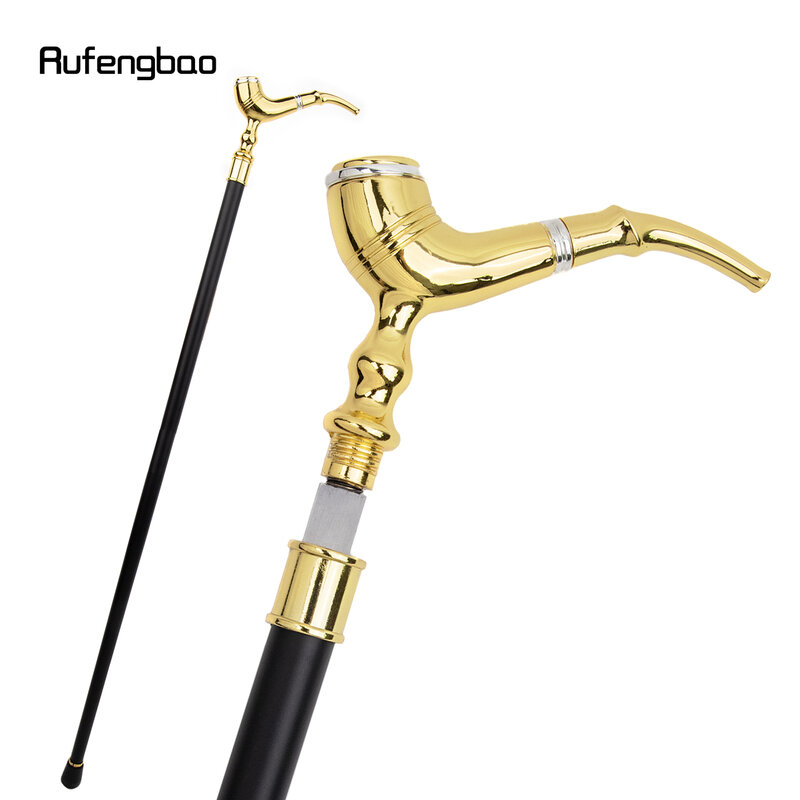 Golden Pipe Pattern Single Joint Walking Stick with Hidden Plate Self Defense Fashion Cane Plate Cosplay Crosier 93cm