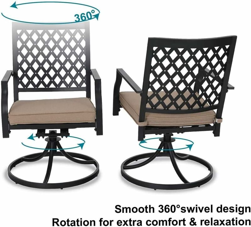 Outdoor Metal Swivel Chairs Patio Dining Chair with Cushion Furniture Set for Garden Backyard Bistro, Small Grid, Black