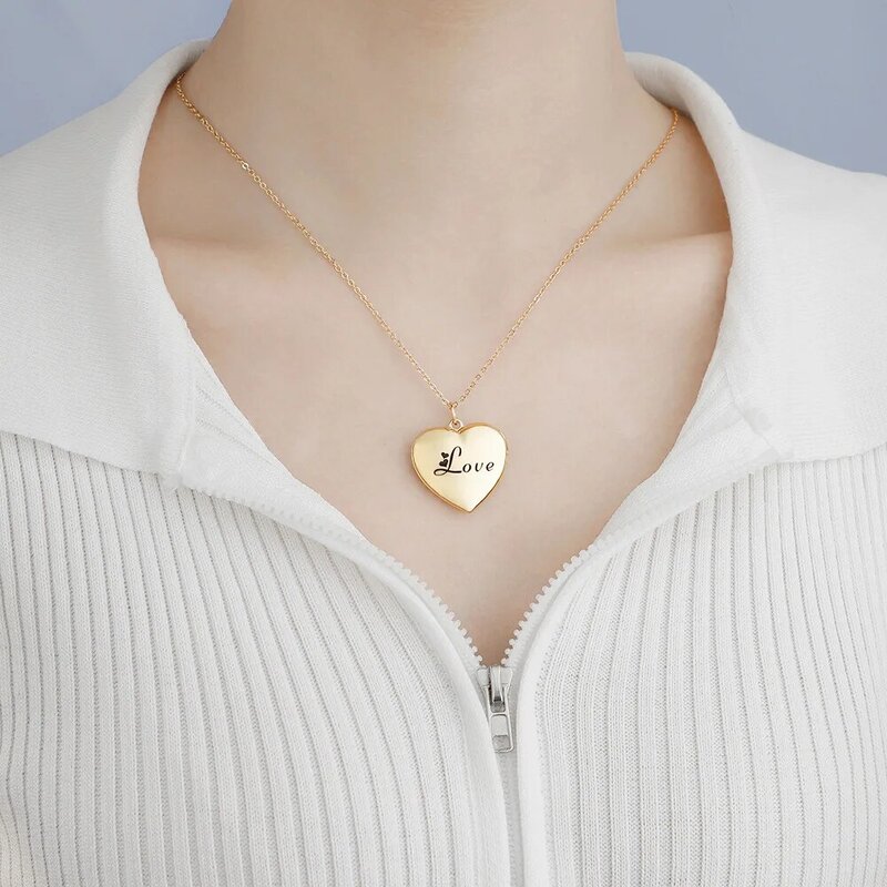 Pesonalized-Colgante de corazón con foto, Collar personalizado con mensaje, regalo de joyería personalizado